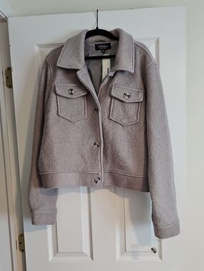 CoffeeShop Light Gray Teddy Jacket with Button Front